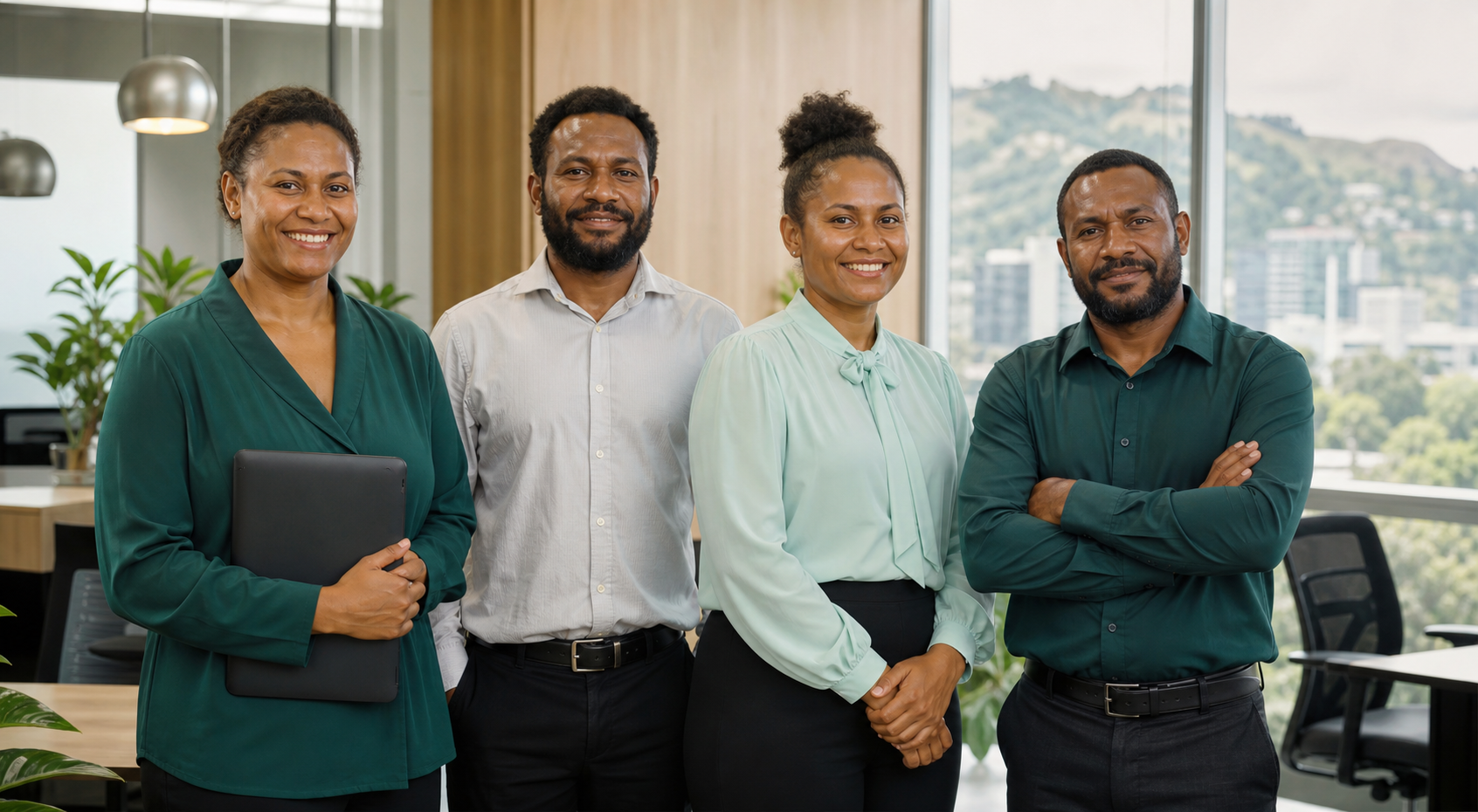 A professional Papua New Guinean business and technology team