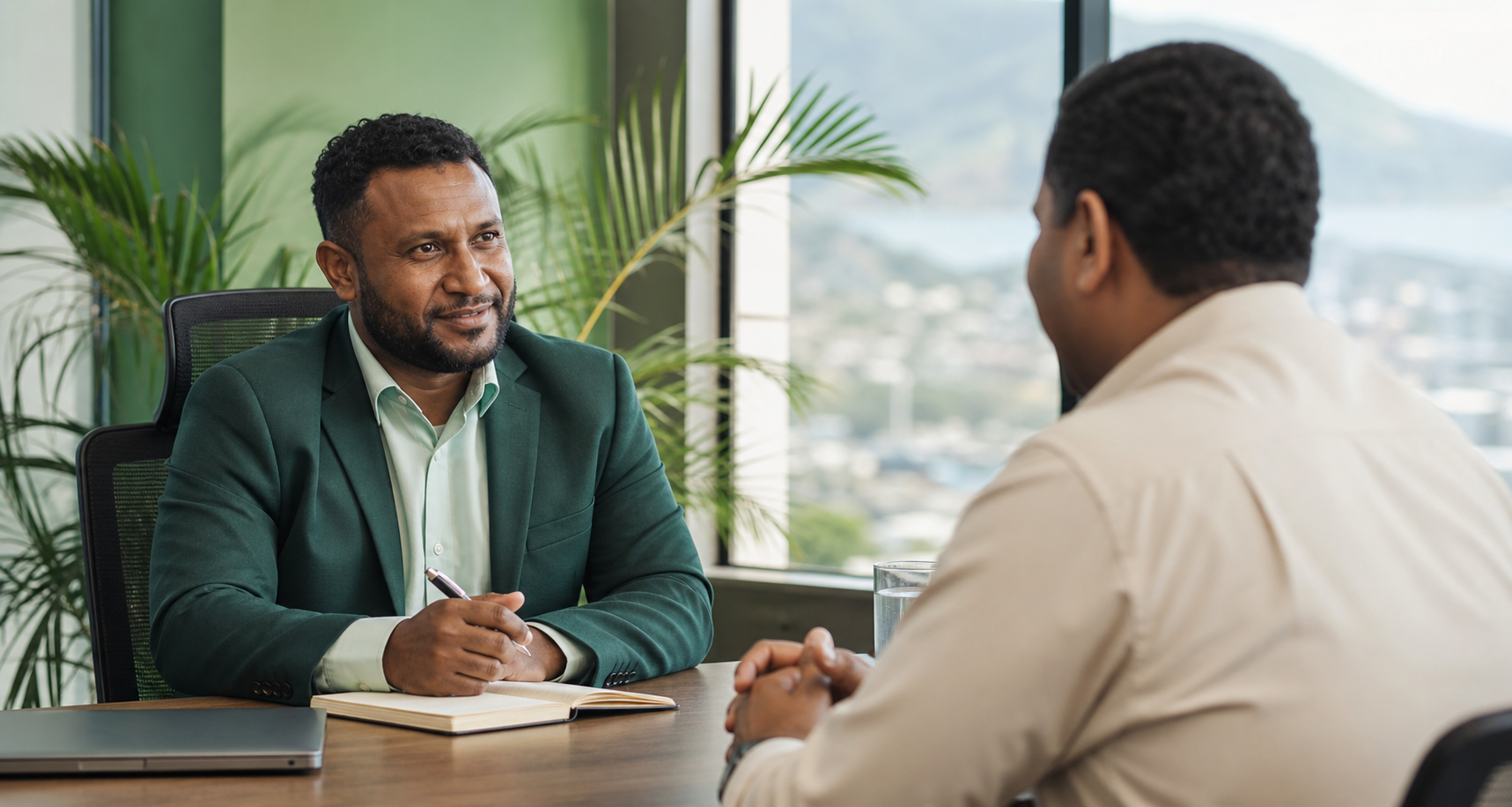 A Neximus consultant listening to a prospective client
