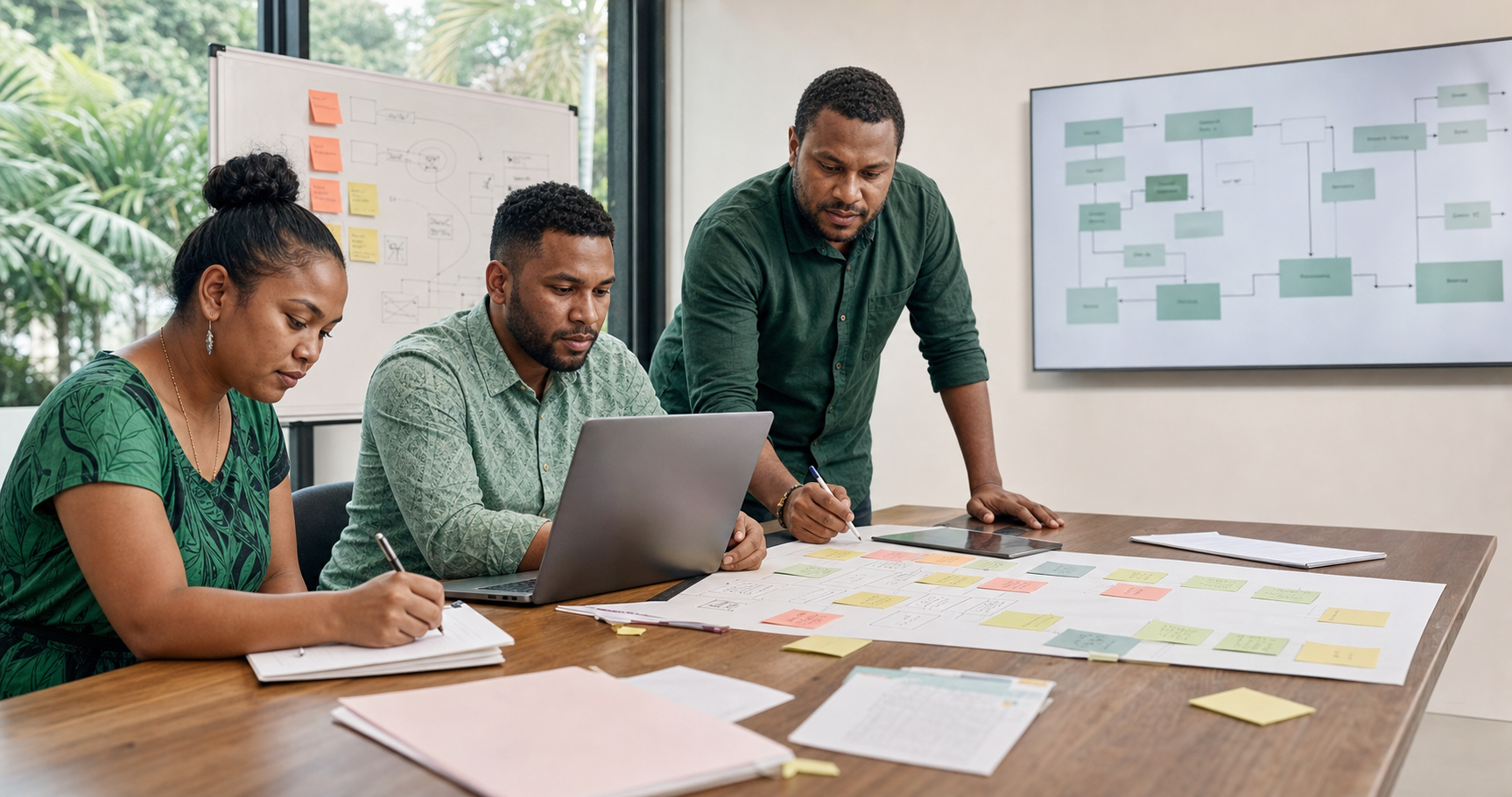 Papua New Guinean professionals analysing a business workflow